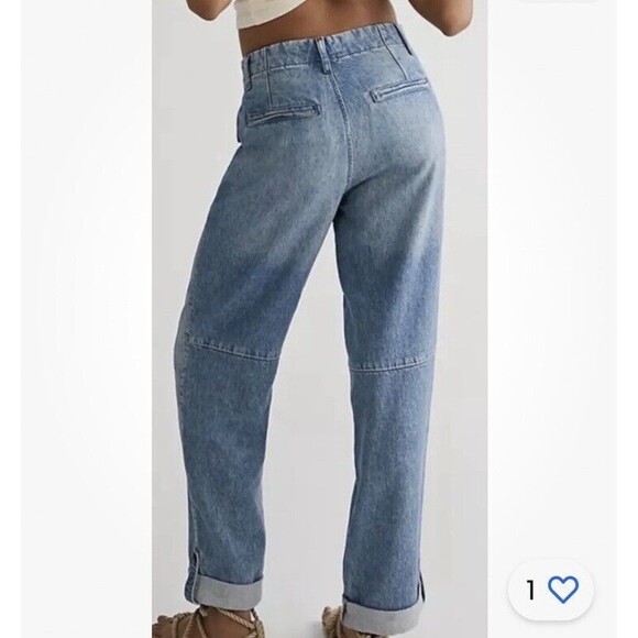 Free People Rory Slim Straight Jeans Wo's 30 Tab Cuff Hems Seamed Button Pockets - Picture 3 of 16